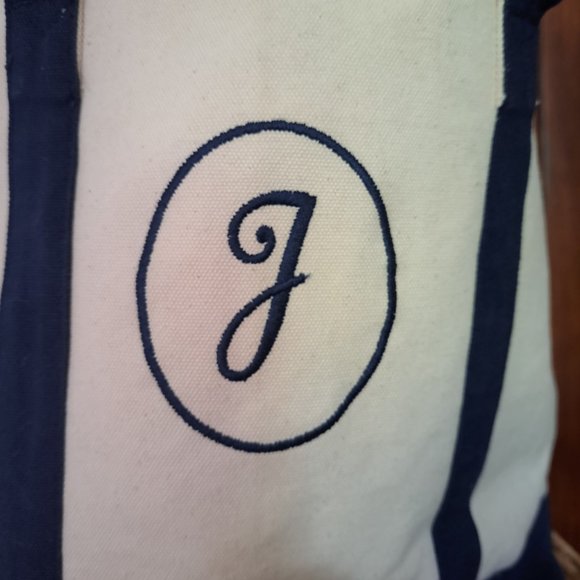 Navy and white canvas initial 'J'  tote - Picture 3 of 7